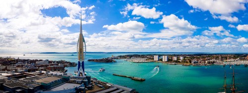 Spinnaker tower rising above the city of Portsmouth