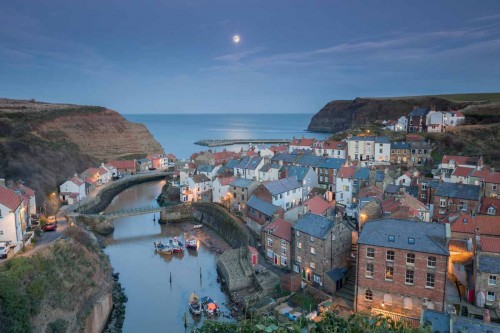 Moonrise at Staithes on the Yorkshire coast