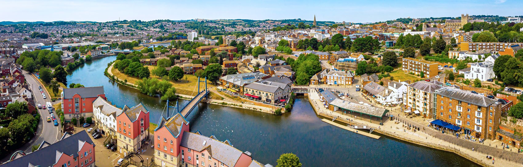 An aerial view of Exeter Quay and the River Exe. Photograph by ALEXEY FEDORENKO