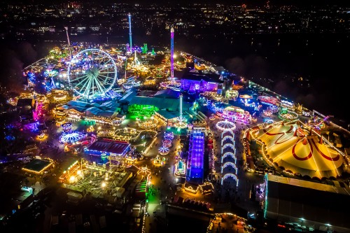 Flashing lights of the Christmas funfair in Hyde park of London