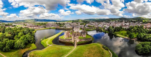 Running clouds above the Caerphilly castle in Wales