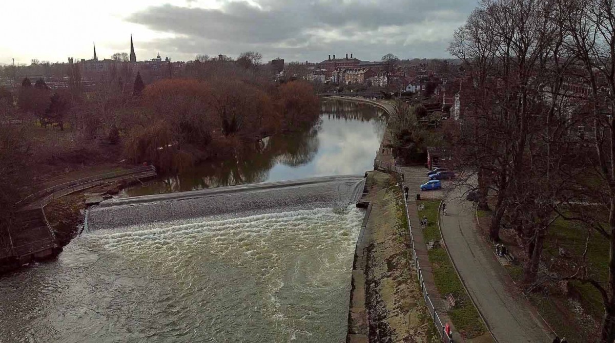 An aerial image of the weir